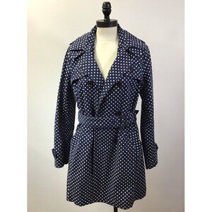 Gap Adorable Woman’s Size MD Trench Coat Navy With Polka Dots